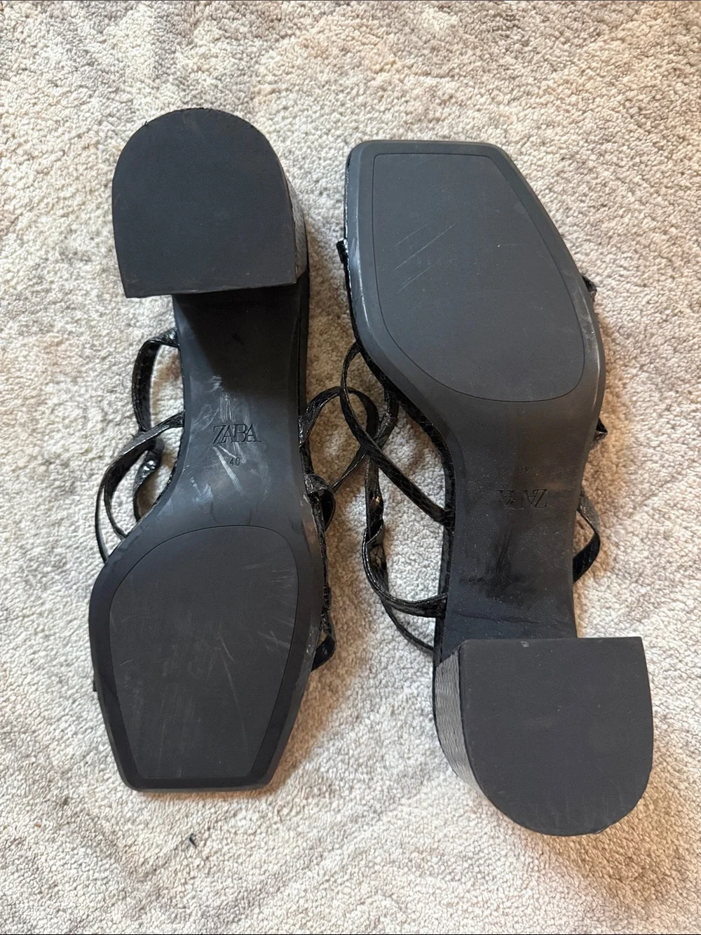 ZARA Black Strappy Square-Toe Heeled Sandals